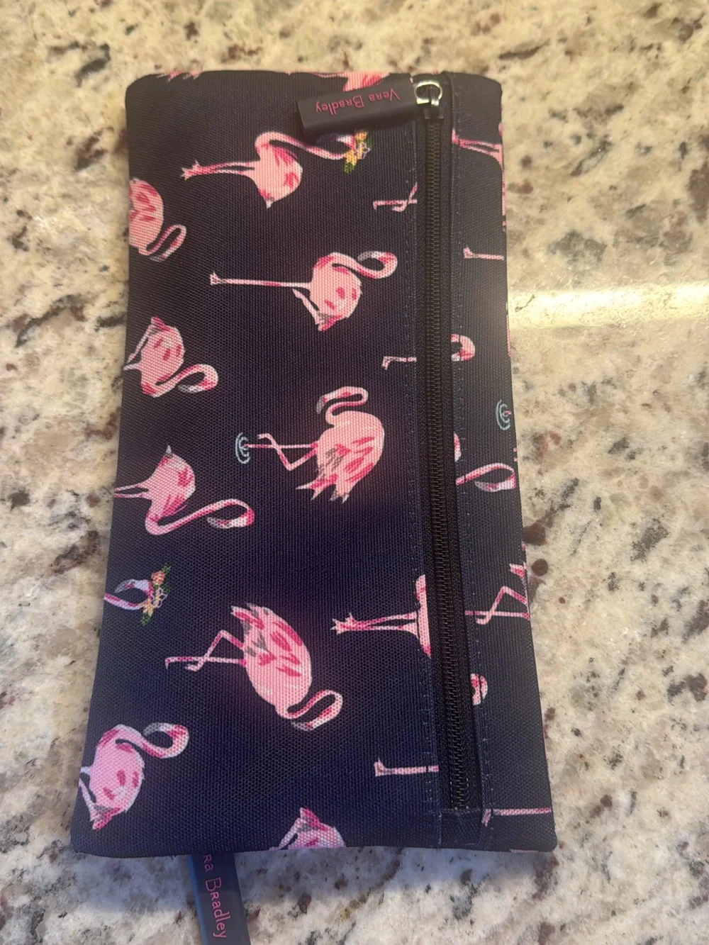 Vera Bradley Navy Backpack with Pink Flamingo Print w/ pencil pouch